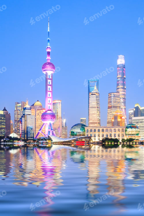 Preview: Beautiful Shanghai Skyline At Night,Modern Urban Background