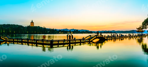 Preview: Beautiful Hangzhou West Lake Landscape At Sunset