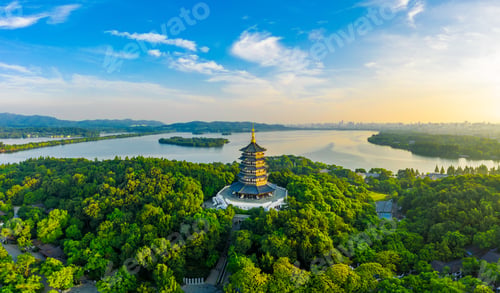 Preview: West Lake Leifeng Pagoda Scenery In Hangzhou At Sunrise,China.Aerial View.