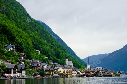 Preview: Scenic Picture-Postcard View Of Famous Hallstatt Mountain Village In The Austrian Alps At Beautiful