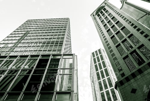 Preview: Downtown Corporate Business District Architecture, Glass Reflective Office Buildings With Green Tone