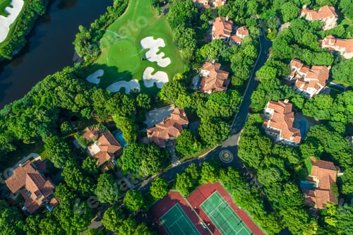 Preview: Aerial View Of A Beautiful Green Golf Course.High Angle View.