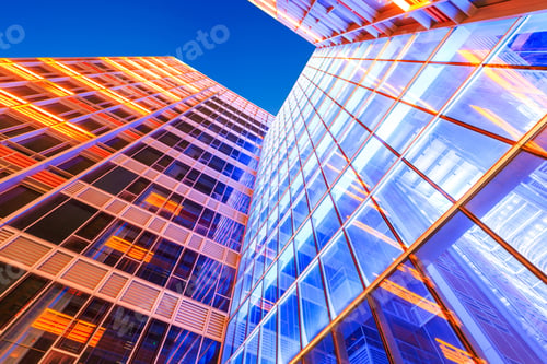 Preview: Modern Skyscrapers Glass Wall In The Evening
