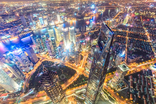 Preview: Aerial View Of Lujiazui Financial District At Night In Shanghai,China