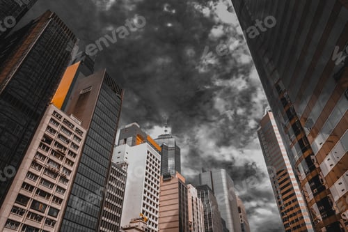 Preview: Hong Kong Modern Architecture, Hong Kong Business Building Closed Up; Black And Gold Color