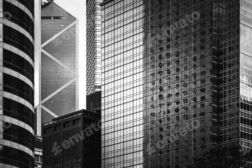 Preview: Hong Kong Commercial Building Close Up With B&W Color