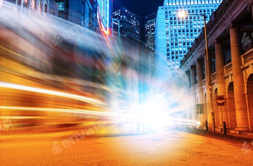 Preview: Busy Traffic And Urban Landscape At Night In Hong Kong