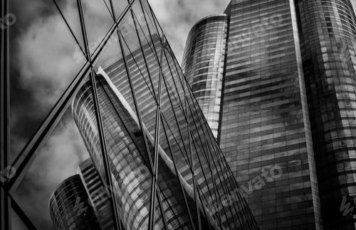 Preview: Office Buildings Stretch Up To The Sky With B&W Color