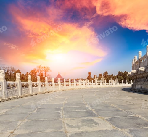 Preview: Empty Stone Floor Footpath In Beijing Temple Of Heaven,China