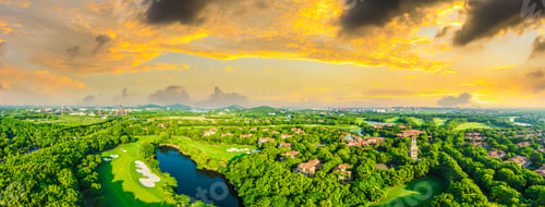 Preview: Aerial View Of A Beautiful Green Golf Course In Shanghai,Panoramic View.
