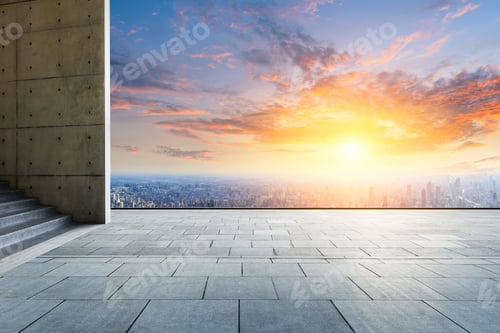 Preview: City Skyline And Buildings With Empty Square Floor In Shanghai,High Angle View