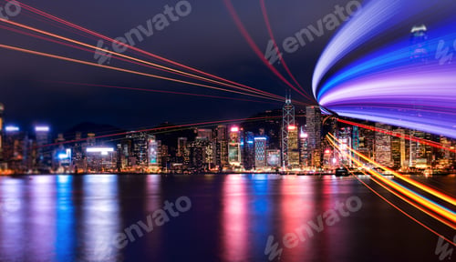 Preview: Double Exposure With Traffic Light In The Hong Kong City Night