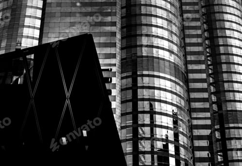 Preview: Office Buildings Stretch Up To The Sky With B&W Color