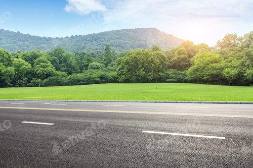 Preview: Country Road And Mountains With Forest In Summer
