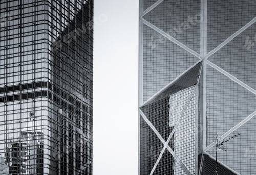Preview: Hong Kong Commercial Building Close Up; Black And White Style