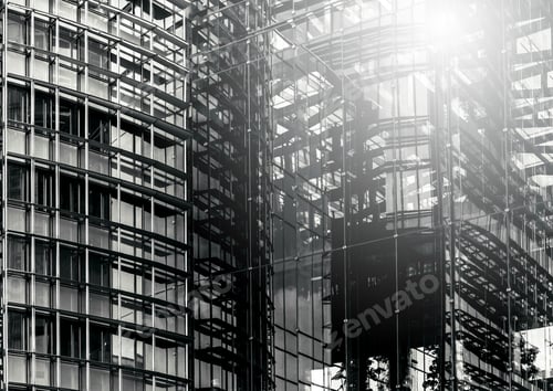 Preview: Modern Commercial Building Close Up ; Black And White Style