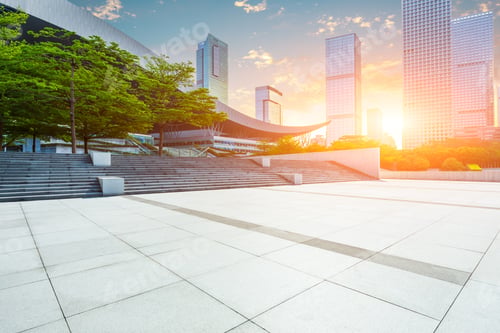 Preview: Empty Square Floor And Shenzhen City Architectural Scenery,China.