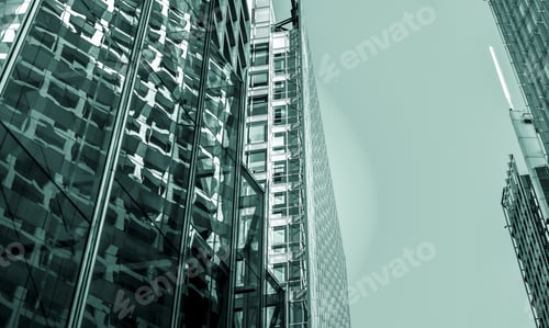 Preview: Modern Office Building Detail, Glass Surface With Green Color Tone