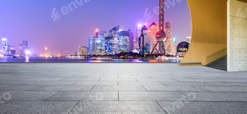 Preview: Shanghai Lujiazui Financial District City Scenery And Empty Square Ground