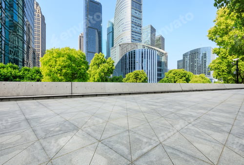 Preview: Empty Square Floor And Modern Commercial Office Buildings In Shanghai