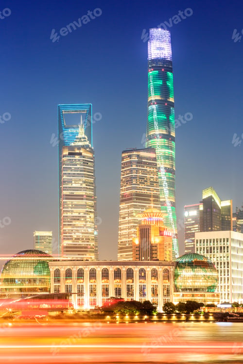 Preview: Beautiful Shanghai Skyline At Night,Modern Urban Background