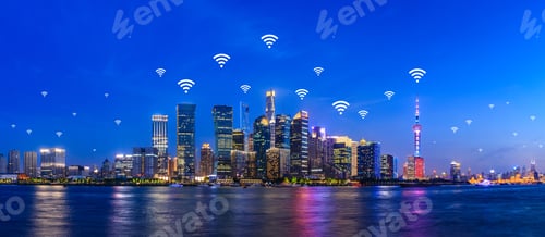 Preview: Modern City With Wireless Network Connection Concept In Shanghai