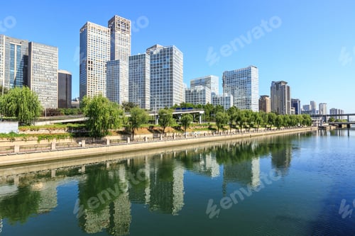 Preview: Business District Office Buildings And Water Reflection In Beijing