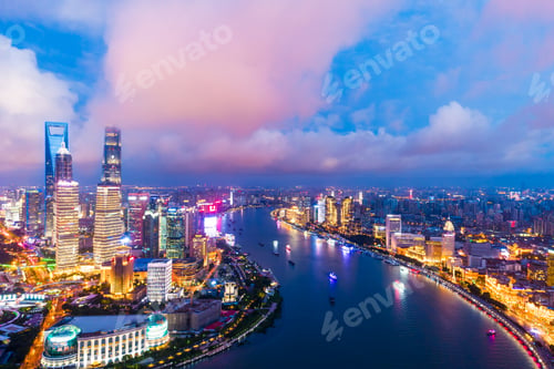 Preview: Aerial View Of Shanghai Skyline At Night,China.