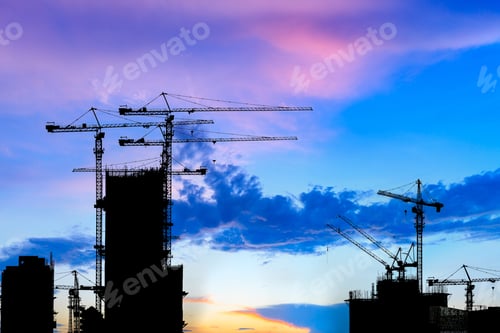 Preview: Beautiful Urban Construction Site Silhouettes At Sunset
