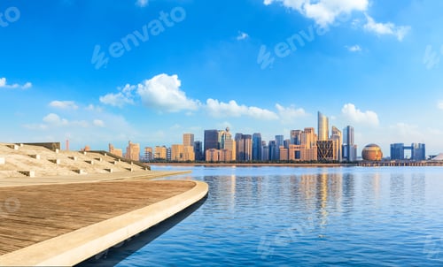 Preview: Hangzhou City Skyline And Empty Wooden Platform