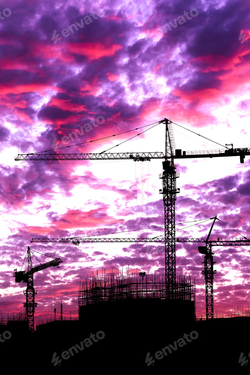 Preview: Crane And Building Construction Site At Sunset