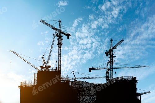 Preview: Beautiful Urban Construction Site Silhouettes At Dusk