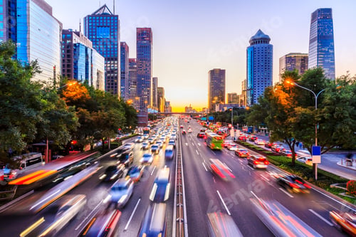 Preview: Busy City Road And Skyscraper Buildings In Beijing At Night,China.