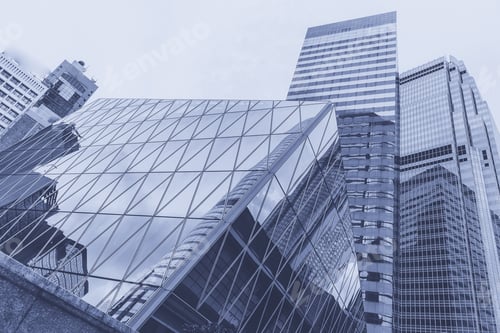 Preview: Modern Office Buildings In Central Hong Kong, Blue Tone Color Processing