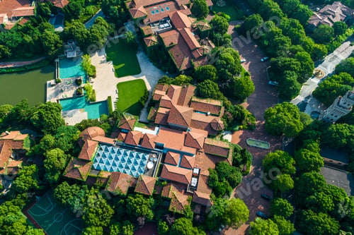 Preview: Aerial View Of A Beautiful Green Golf Course.High Angle View.