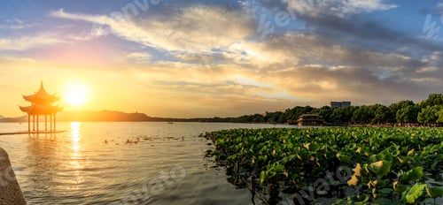 Preview: Chinese Ancient Pavilion On The West Lake In Hangzhou,Panoramic View