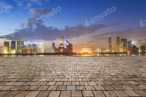 Preview: Wide City Square And The Beautiful Urban Scenery At Dusk In Hangzhou
