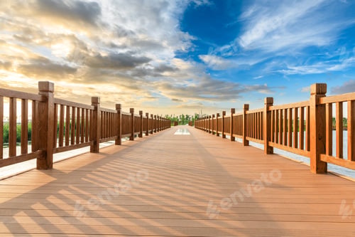 Preview: Boardwalk And Beautiful Clouds In City Park
