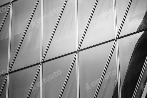 Preview: Bottom Up View Of Modern Office Building In Hong Kong In B&W Color