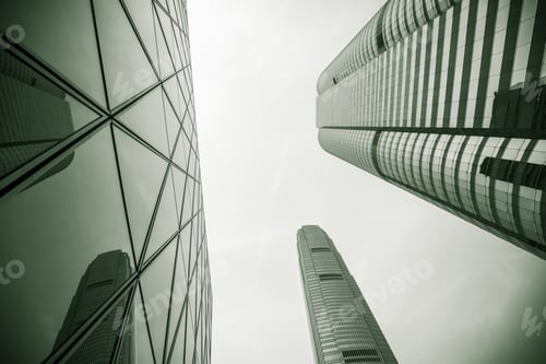 Preview: Downtown Corporate Business District Architecture, Glass Reflective Office Buildings With Green Tone