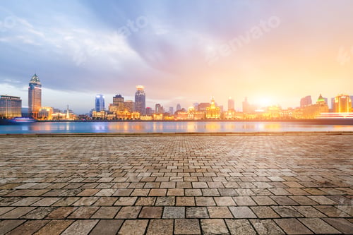 Preview: Wide City Square And The Beautiful Urban Scenery At Sunset In Shanghai