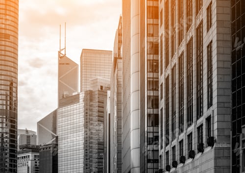 Preview: Modern Office Building Close Up In Sunlight With B&W Color