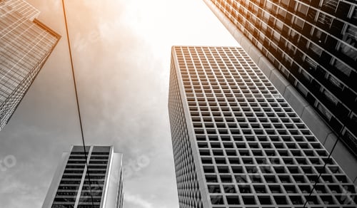 Preview: Modern Office Building Close Up In Sunlight With B&W Color