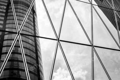 Preview: Window Of Commercial Building On Hong Kong With B&W Color