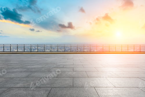 Preview: Panoramic Skyline And Buildings With Empty Concrete Square Floor
