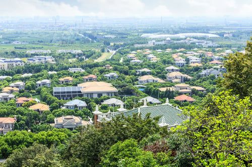 Preview: Residential Buildings And Green Forest In Shanghai City Suburbs,China,Aerial View