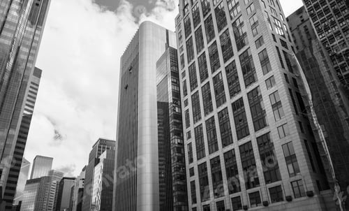 Preview: Business Buildings In Hong Kong; Low Angle View; Black And White Style