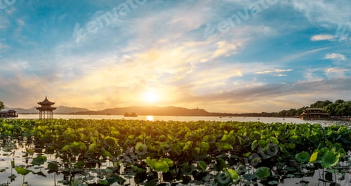 Preview: Chinese Ancient Pavilion On The West Lake In Hangzhou,Panoramic View