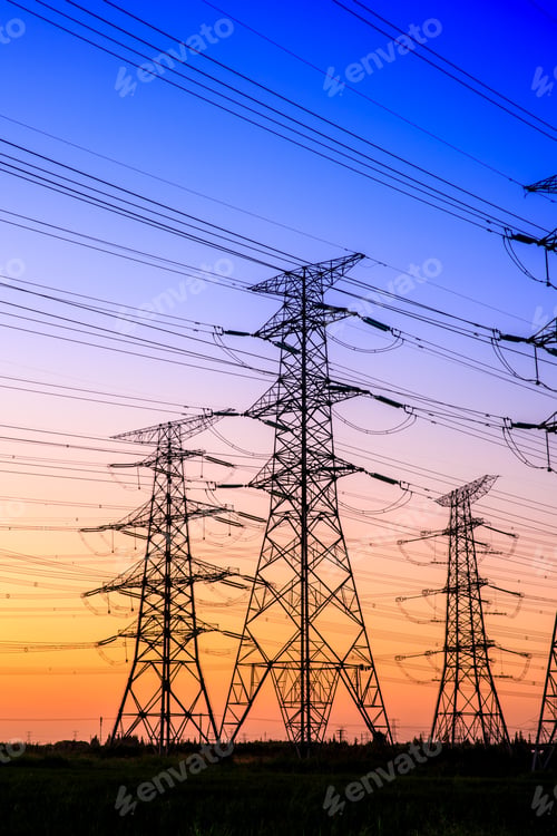 Preview: High Voltage Electricity Tower Sky Sunset Landscape,Industrial Background.