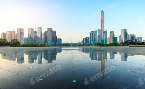 Preview: Empty Square Floor And Modern City Skyline Panorama In Shenzhen,China